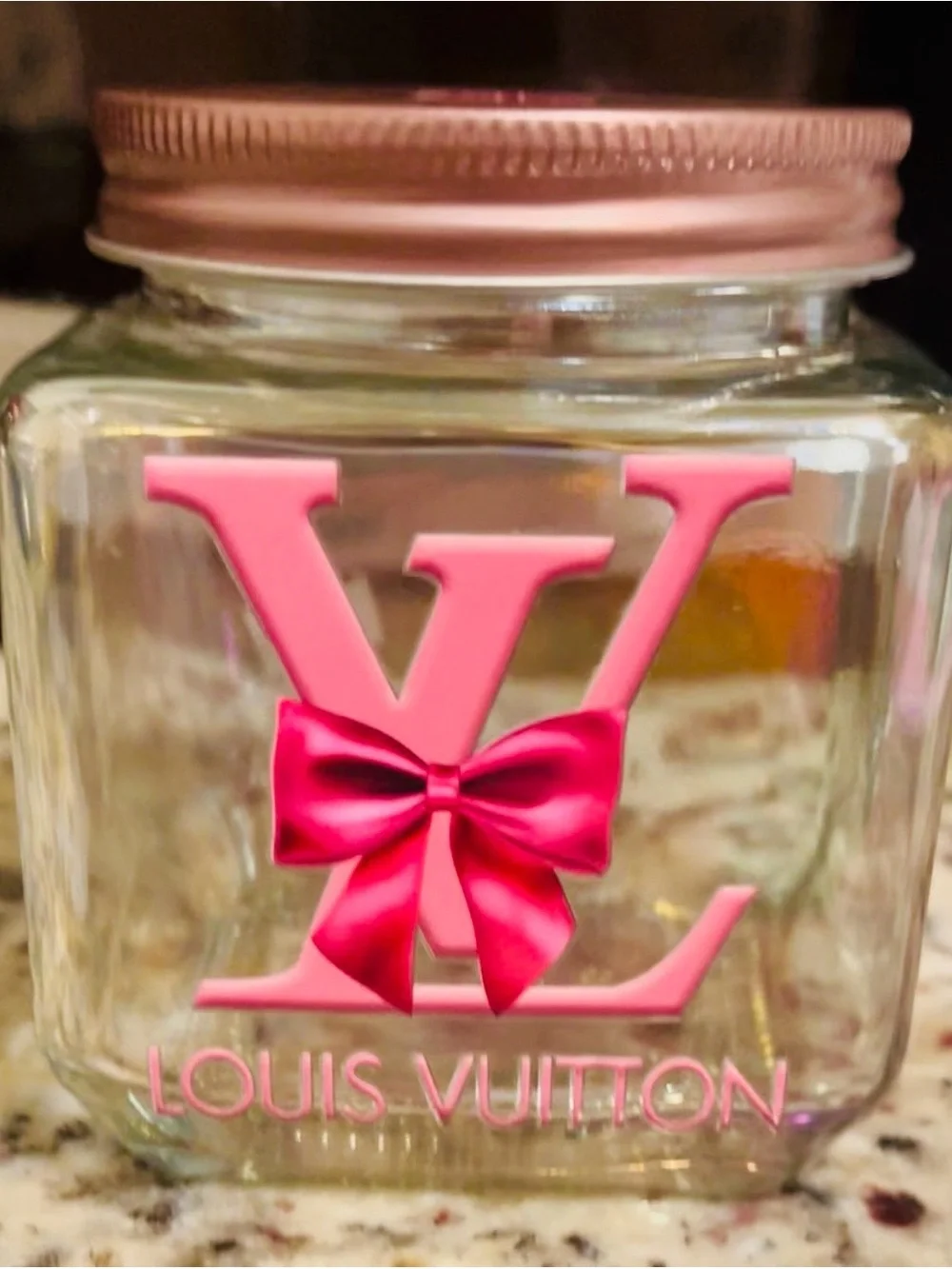 Iridescent Glass Jar Custom Decorated With Lid